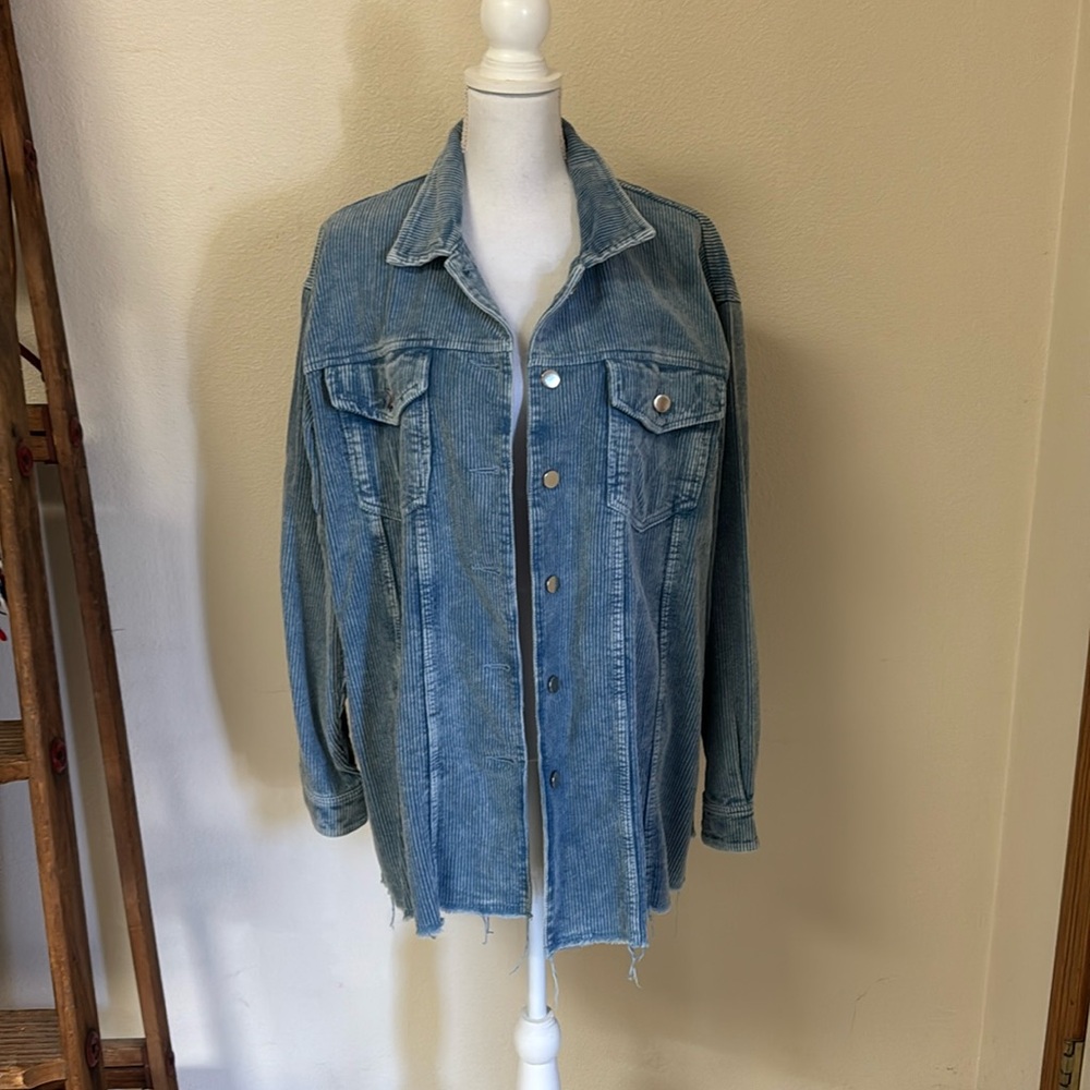 Corduroy Raw Hem Denim Shacket